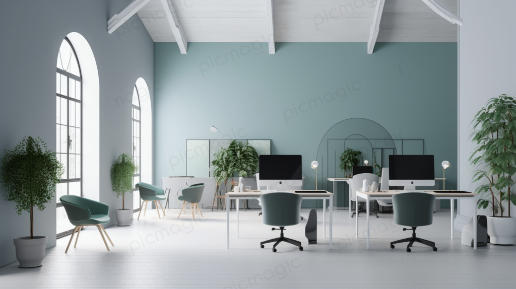 1人オフィス グリーンの壁紙 zoom 背景画像 無料 picmagic