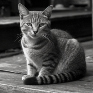 モノクロ　座ってみている　猫　無料　画像 サンプル