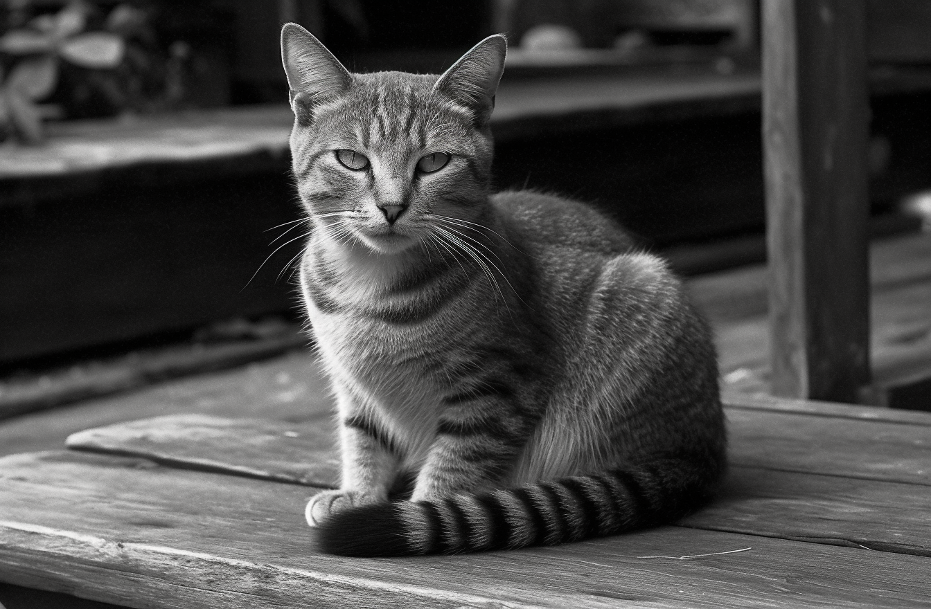 モノクロ　座ってみている　猫　無料　画像 サンプル