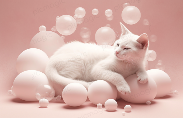 白いボ―ルで遊ぶ　白猫　無料　画像　サンプル