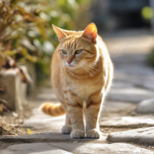 日のあたる道を歩く猫　無料　画像 サンプル