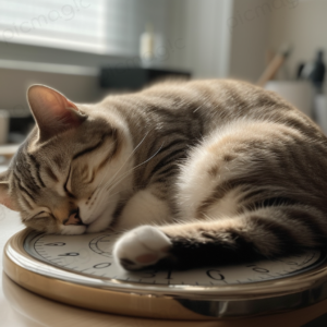 丸いおぼんで寝る　猫　無料　画像 サンプル