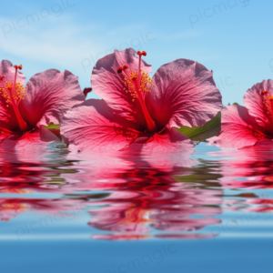 水面　ピンクのハイビスカス 海 画像 無料　サンプル