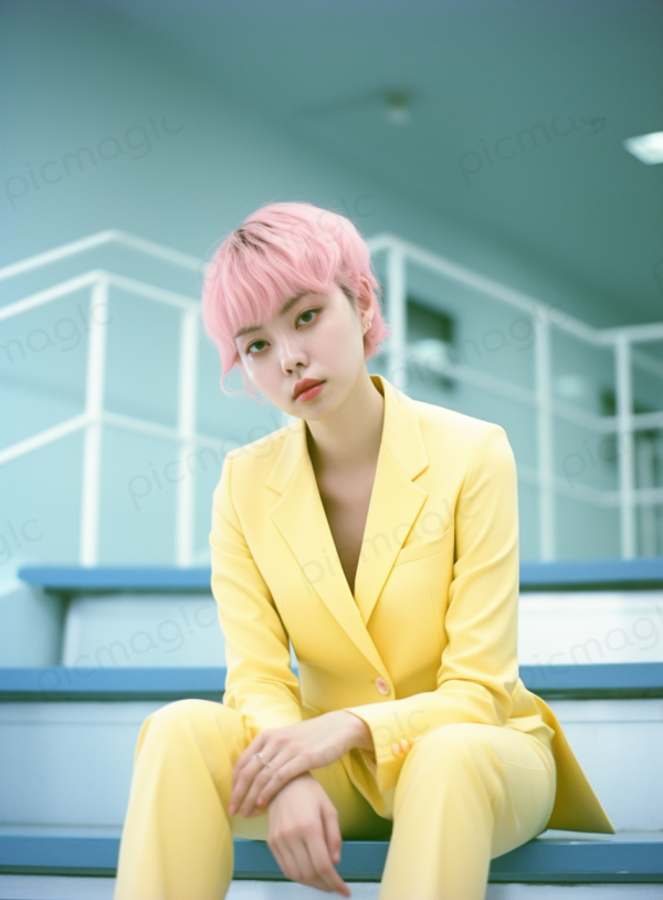 ピンク髪　黄色スーツ　無料 女優 画像　サンプル