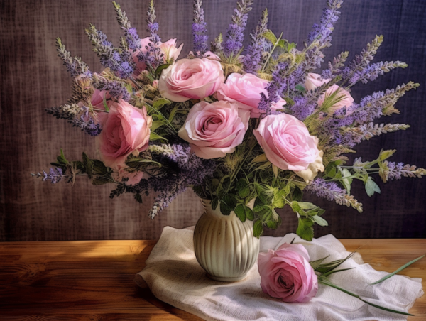 ピンクと紫　花束 画像 無料 花瓶 2
