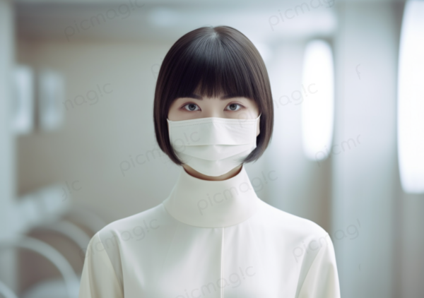 マスク美人　黒髪　ショート　病院2