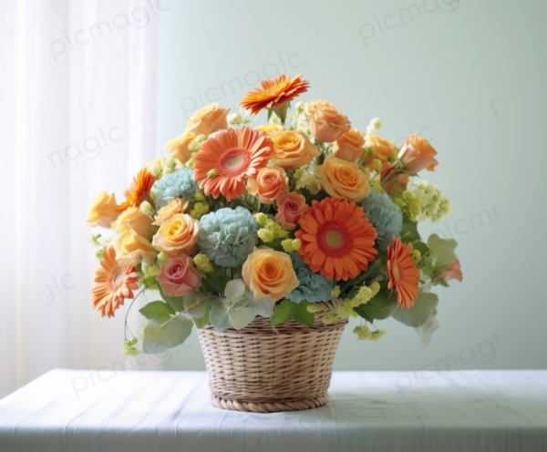 黄色とオレンジ　花束 画像 無料 花瓶 2