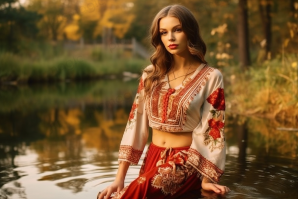 ウクライナ 美人 池　民族衣装 2