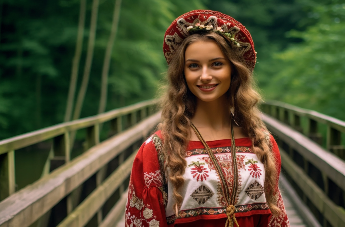 ウクライナ 美人 橋の上　民族衣装 2