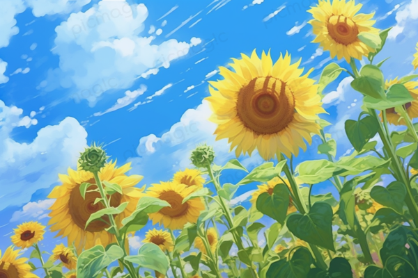 青空とヒマワリ　夏 の 花 画像 無料 2
