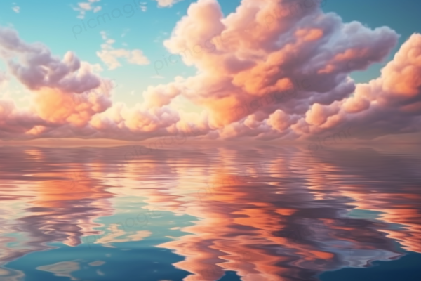 ピンクの雲　反射　海 無料 画２